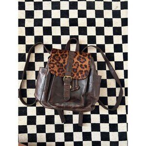 Vintage Inspired Leather & Cowhide Mini Brown Cheetah Backpack